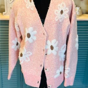Floral Pink Cardigan Sweater